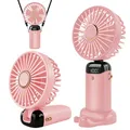 Jsdoin Handventilator, Tragbarer Mini Ventilator, Wiederaufladbar, Kleiner Taschenventilator Mit 5 Geschwindigkeitsstufen, Faltbarer USB-Ventilator für Büro, Outdoor (Rosa)