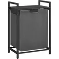 Panier À Linge, Corbeille Linge Sale, Sac À Linge, Bac, Sac Amovible Et Lavable En Tissu Oxford, Avec Plan De Travail, Cadre En Métal, 65l, 50 X 33 X 72 Cm, Noir Et Gris
