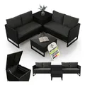 Juskys Polyrattan Lounge Santorini - Outdoor Sitzecke mit Beistelltisch & Auflagenbox - Schwarz