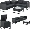 Juskys Polyrattan Lounge Santorini - Sitzecke mit Beistelltisch & Auflagenbox - Schwarz