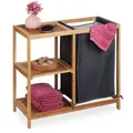 Wäschekorb Regal Bambus, 3 Ablagen, Herausnehmbarer Stoffsack, Hbt: 65x68x33 Cm, Wäschesammler Bad, Natur/grau - Relaxdays