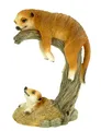Erdmännchen Mama mit Kind auf Ast Figur Gartenfigur 24 cm Meercat Tierfigur