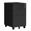 Relaxdays Rollcontainer, 3 Schubladen, HxBxT: 60 x 39 x 52 cm, abschließbar, Aktenschrank auf Rollen, Metall, schwarz