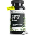 Vitamin B12 – 180 vegane Tabletten für 6 Monate – 500µg Vit B12 und 200µg Folsäure pro Tagesdosis – hochdosiert, ohne unnötige Zusätze – in Deutschland produziert & laborgeprüft
