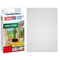 tesa Insect Stop Klett Fliegengitter Open/Close Premium für Fenster - Insektenschutz zum Öffnen und schließen - Mückenschutz ohne Bohren - selbstklebend, 130 cm x 150 cm - Anthrazit (Durchsichtig)