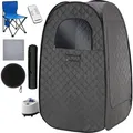 tectake® Mobile Dampfsauna ThermaLuxe I 2 l Dampfgenerator mit 1000 W inkl. Fernbedienung, Matte, Klappstuhl und Tragetaschen - Dunkelgrau