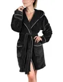 Gräfenstayn Bademantel Damen flauschig mit Kapuze - Kuschelfleece - Öko-Tex Standard 100 - Morgenmantel leicht & kurz - Größe (XL, Schwarz)