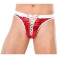 Andalea String Herren wetlook Christmas weihnachts String in rot weiß mit Schnürung M rot S/M