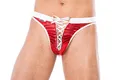,Andalea Herren Wetlook Christmas Weihnachts String in rot weiß mit Schnürung Männer X-Mas Slip elastisch Größe: S/M