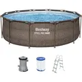 Steel Pro MAXTM Frame Pool Set mit Filterpumpe Ø 366 x 100 cm, Rattan-Optik (Scho...