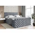 ALTDECOR Boxspringbett mit Fußteil, 2 Matratzen und Topper - 160x200 cm - BOXI8-Z KING - Grau Samt - Polsterbett mit, H3- und H4- Matratzen, Bettk... - Grau