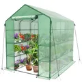 VOUNOT® Gewächshaus Foliengewächshaus, begehbares Gartenhäuschen mit 12 Regalebenen, Tomatenhaus Tomatengewächshaus, Grün 143x215x195cm