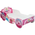 Kutsche Kinderbett Mädchenbett 80x160 | 70x140 mit Rausfallschutz und Matratze | Prinzessin Kinder Spielbett 160x80 - Rosa