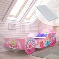 Kids Collective Kutsche Kinderbett Mädchenbett 80x160 | 70x140 mit Rausfallschutz und Matratze | Prinzessin Kinder Spielbett 80x160 cm | von 3. bis 10. Lebensjahr