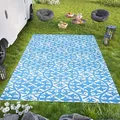 TAPISO Ibiza Teppich Outdoor Zweiseitig Wendbar Wasserdicht Resistent Kreis Rosette Blume Kariert Picknick Strand Garten ÖKO-TEX 180 x 270 cm