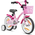 PROMETHEUS Mädchenfahrrad 14 Zoll in Rosa Lila & Weiß mit Stützräder | Aluminium Seitenzugbremse und Rücktrittbremse | inkl. Sicherheitspaket ... - Rosa