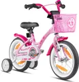 PROMETHEUS Mädchenfahrrad 14 Zoll in Rosa Lila & Weiß mit Stützräder | Aluminium Seitenzugbremse und Rücktrittbremse | inkl. Sicherheitspaket | ab 4 Jahre | 14“ Kinderfahrrad Classic Edition 2018