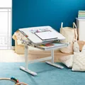 Kinderschreibtisch VITA weiß/grau höhenverstellbar und neigbar, Schreibtisch für Kinder mit Schublade, Tisch mit Rinne für Stifte und Rucksackhalterung