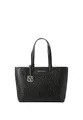 Armani Exchange Women's Liz patent embossed logo texture shopping bag, Black, TU