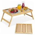 Relaxdays Betttablett Bambus Weiß,Hellbraun
