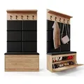 Platan Room Garderoben-Set, (Schuhschrank / Wandregal / Wandpaneele, 3-tlg), Holz Eiche Weiß braun