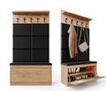 PLATAN ROOM Wand-Garderobe Set mit Garderobenpaneel & Schuhschrank & Hängeschrank 100 cm Flurgarderobe Garderobenset Flur Eiche Holz Weiß (3-TLG. mit 6 paneel, Eiche Gold)