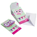 Amscan 998351 - Einladungskarten Eule, 8 Stück, Größe 8,1 x 14,2 cm, Karten und weiße Umschläge, mehrfarbig, Happy Owl, Party, Geburtstag, Kindergeburtstag, Kinderparty, Mottoparty, Einladung