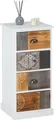 Kommode CARA mit 4 farbig verzierten Schubladen, Schubladenregal in Vintage Optik, kleines Shabby Standregal