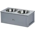 Erhöhter Hundenapf Futternapf Mit Schublade Wassernapf 2 X 2000ml Edelstahlnäpfen Fressnapf Futterstation Hundenäpfe Für Mittlere Hunde Katzen Grau - Pawhut