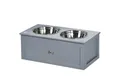 PawHut Futternapf Hunde Fressnapf mit Staumraum, Edelstahl, Grau 60 x 30 x 24 cm