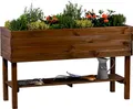 dobar® Großes Hochbeet Massivholz mit Ablage inklusive Pflanzfolie - Erhöhter Pflanzkasten 100 L - 117 x 40 x 70,5 cm - Dunkelbraun