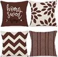 ZWJD Kissenbezug 40x40 4er Set Dekokissen Kissenbezüge Dekoration Outdoor Kissenbezüge Leinen Dekokissen für Schlafzimmer, Sofa, Stuhl, Bett, Garten (40 x 40 cm,Kaffee)