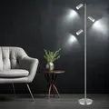 Stehlampe Standleuchte 3 Leuchten Schwenkbare Stehlampe Stehleuchte Wohnzimmer Modern Silber, 3 Flammig, Metall, 3x Gu10, Lxbxh 25x23x154 Cm