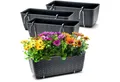 BigDean Blumenkasten 4x Bewässerungssystem + Halterung Rattan-Optik Anthrazit 39x15,5x14cm (Set, 4 St., Balkonkästen), Bruchfest, Bewässerungssystem, Wasserspeicher, Halterung