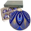 Krebs Glas Lauscha Christbaumschmuck Baumkugelset \"Pfau\", Dunkelblau Matt, 6-teilig, 8cm (6-tlg)