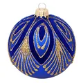Krebs Glas Lauscha - Weihnachtsdekoration/Christbaumschmuck aus Glas - Weihnachtskugeln - Motiv: Dunkelblau-matt mit Pfauendekor - Größe: 6 mal 8cm