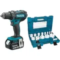 Akku-Bohrschrauber Makita 18 V DDF482RFJ mit 2x 3,0 Ah Akkus und Ladegerät mit Lochsägen-Set