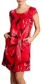 Caspar SKL035 knielanges Elegantes Damen Sommer Leinenkleid mit abstraktem Blüten Print, Farbe:rot, Größe:S - DE36 UK8 IT40 ES38 US6