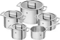 ZWILLING Vitality Kochtopf-Set 5-teilig mit Glas-Deckel, Induktionsgeeignet, Unbeschichtet, Edelstahl, Silber