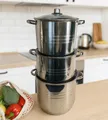Edelstahl Kochtopf 6-tlg silber  Glasdeckel 26cmx11,1 L / 28cmx13,5L /30cmx16,2L