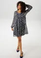 Minikleid, (mit Jersey Unterkleid), mit Glanzfäden verziertem Blumendruck, Gr. 38 - N-Gr, marine-hellblau-rot-rosa-orange-gelb-zartgelb-braun N-Gr