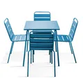 Set aus Gartentisch (70 cm) und 4 Metallstühlen Pazifisch blau - Oviala Palavas