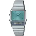 Chronograph CASIO VINTAGE, silber (silberfarben, türkis), Armbanduhren, Damen, Quarzuhr, Armbanduhr, Damen, Herren, digital, retro, Stoppfunktion