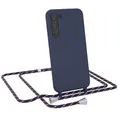 EAZY CASE - Hülle mit Kette - kompatibel mit Samsung Galaxy S23 Plus Schutzhülle Kordel zum Umhängen,Umhängen Necklace, TPU Silikon Case, Blau mit Band Navy Camouflage Verschluss Silber
