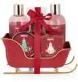 BRUBAKER Pflege-Geschenkset Weihnachten Dusch- und Badeset mit Winter Beeren Duft für Damen, Rot, 6-tlg., Beauty Frauen Geschenkset in Schlitten, Wellness Pflegeset