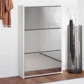Schuhschrank drei Schicht mit Spiegel 63x17x102.5 cm Weiß