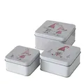 CasaJame 3er Set Metall Keksdose Plätzchendose eckig Wichtel Kinder sortiert 9-12cm