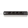 Ecolor Steckdosenleiste 4-fach, 2x USB-A weiß/schwarz, 1,5 Meter Kabel, USB-A, mit Sicherheitsschalter