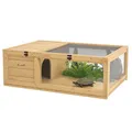 PawHut Schildkrötenhaus aus Holz, Schildkrötengehege mit Haupthäusern, aufklappbare Oberseite, Outdoor-Reptilienkäfig, Terrarium für Schildkröten, Reptilien, Eidechsen, Schlangen, Gelb
