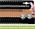20 Stück Knopfzelle Duracell Long Life Lithium Batterie CR2450 DL2450 ECR2450